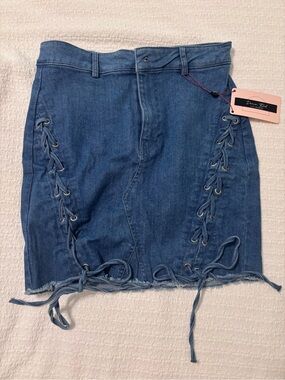Denim Lace-Up Mini Skirt - Blue
